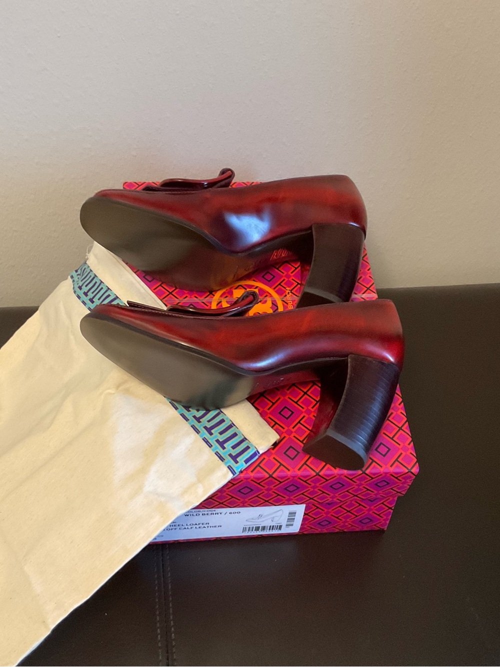 Tory Burch Deep Red Leather Block Heel Pumps